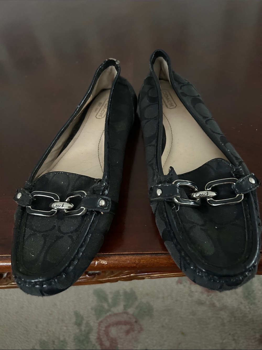 Coach Black Signature Jacquard Driving Loafers with Silver Hardware